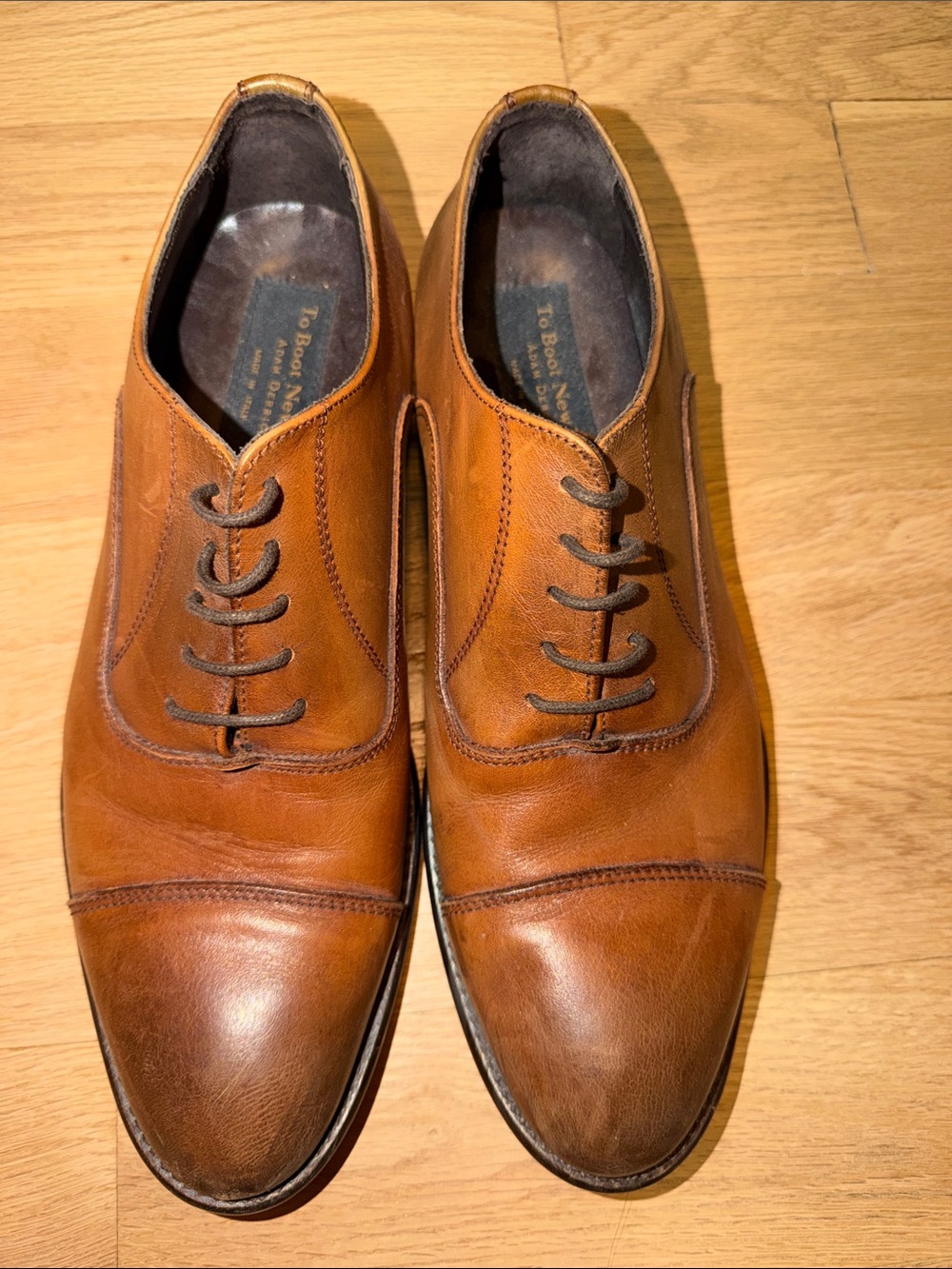 To Boot Cognac Leather Cap-Toe Derby Shoes